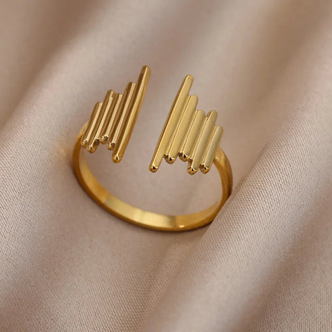 Irregular Hollow Opening Rings for Women - Gold Stainless Steel Geometric Fashion Jewelry