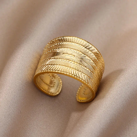 Irregular Hollow Opening Rings for Women - Gold Stainless Steel Geometric Fashion Jewelry