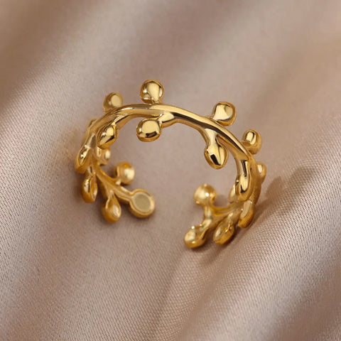 Irregular Hollow Opening Rings for Women - Gold Stainless Steel Geometric Fashion Jewelry