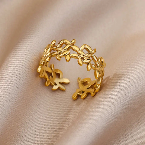 Irregular Hollow Opening Rings for Women - Gold Stainless Steel Geometric Fashion Jewelry