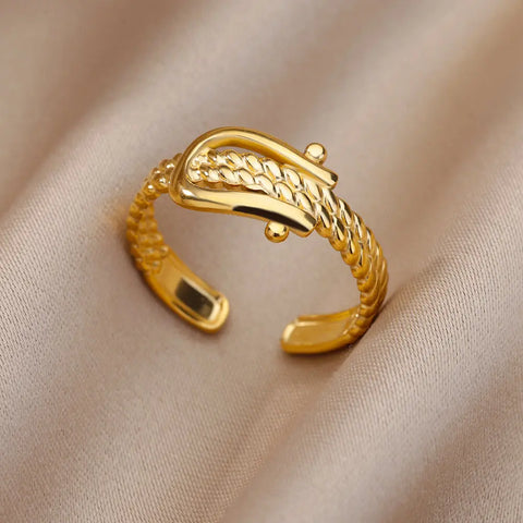 Irregular Hollow Opening Rings for Women - Gold Stainless Steel Geometric Fashion Jewelry