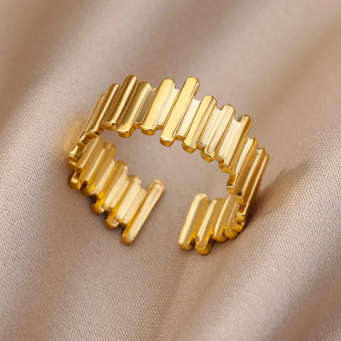 Irregular Hollow Opening Rings for Women - Gold Stainless Steel Geometric Fashion Jewelry