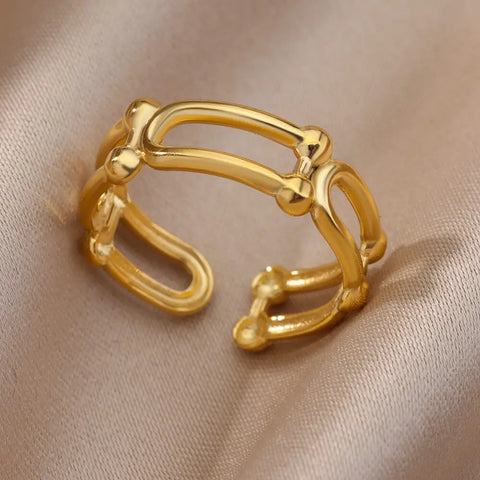 Irregular Hollow Opening Rings for Women - Gold Stainless Steel Geometric Fashion Jewelry