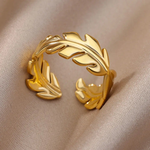 Irregular Hollow Opening Rings for Women - Gold Stainless Steel Geometric Fashion Jewelry