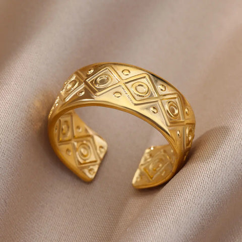 Irregular Hollow Opening Rings for Women - Gold Stainless Steel Geometric Fashion Jewelry