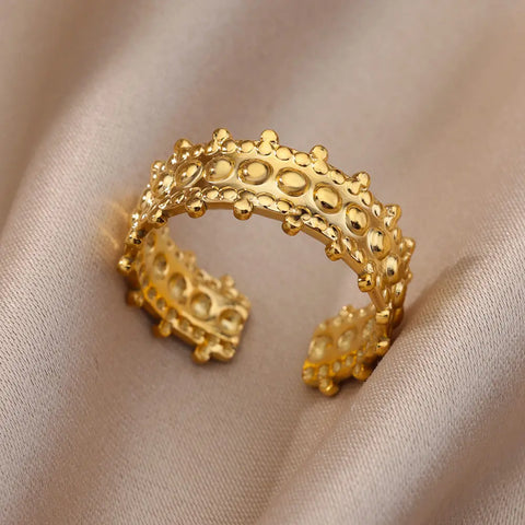 Irregular Hollow Opening Rings for Women - Gold Stainless Steel Geometric Fashion Jewelry