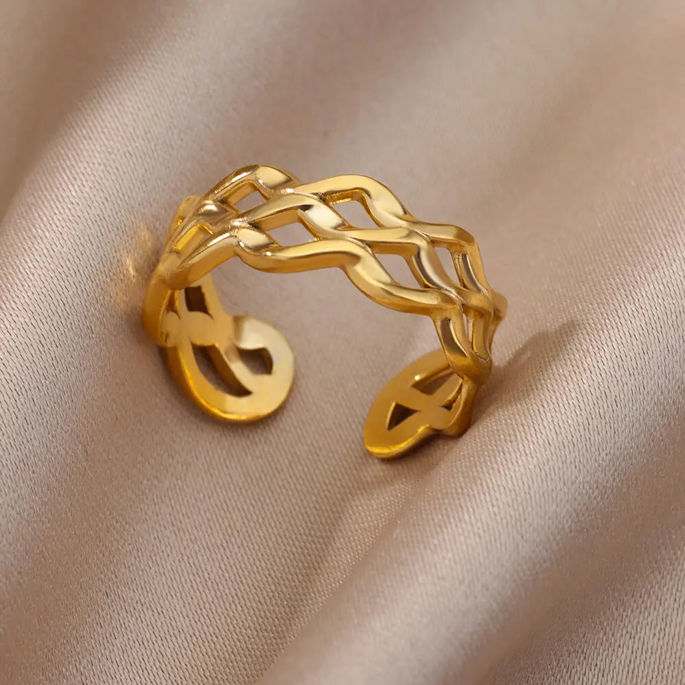 Irregular Hollow Opening Rings for Women - Gold Stainless Steel Geometric Fashion Jewelry