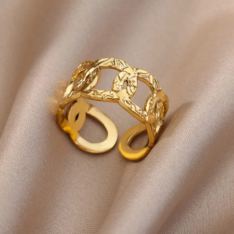 Irregular Hollow Opening Rings for Women - Gold Stainless Steel Geometric Fashion Jewelry