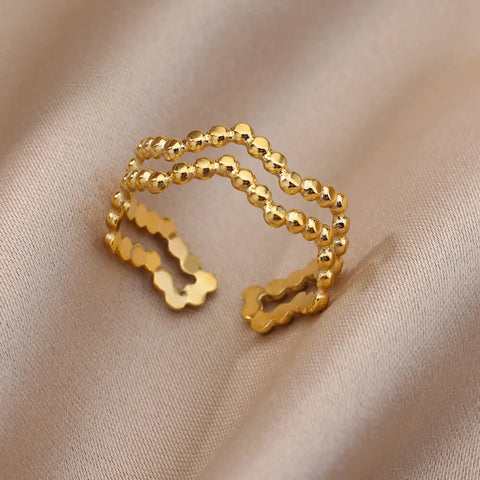 Irregular Hollow Opening Rings for Women - Gold Stainless Steel Geometric Fashion Jewelry