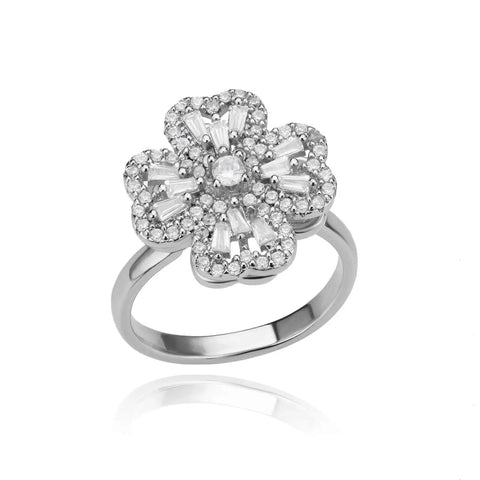Zircon Rotatable Four Leaf Clover Anxiety Rings for Women - Stainless Steel Fidget Spinner Ring - Aesthetic Jewelry Gift