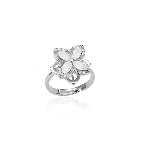 Zircon Rotatable Four Leaf Clover Anxiety Rings for Women - Stainless Steel Fidget Spinner Ring - Aesthetic Jewelry Gift