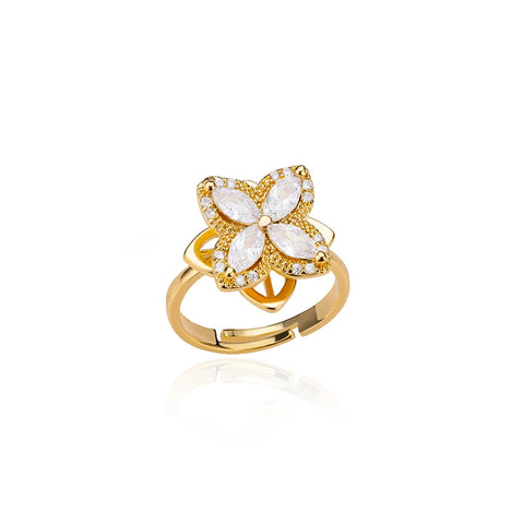Zircon Rotatable Four Leaf Clover Anxiety Rings for Women - Stainless Steel Fidget Spinner Ring - Aesthetic Jewelry Gift