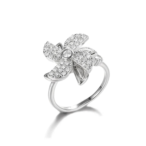 Zircon Rotatable Four Leaf Clover Anxiety Rings for Women - Stainless Steel Fidget Spinner Ring - Aesthetic Jewelry Gift
