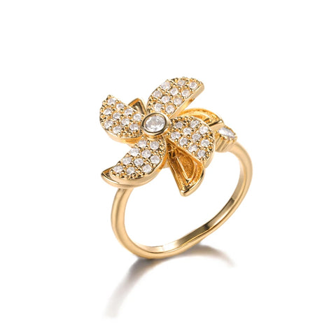 Zircon Rotatable Four Leaf Clover Anxiety Rings for Women - Stainless Steel Fidget Spinner Ring - Aesthetic Jewelry Gift