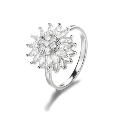 Zircon Rotatable Four Leaf Clover Anxiety Rings for Women - Stainless Steel Fidget Spinner Ring - Aesthetic Jewelry Gift
