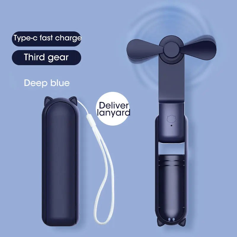 2000mAh Mini Portable Fan - USB Rechargeable, Collapsible Handheld & Desktop Fan for Office and Home