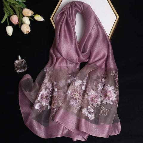 2024 Luxury Silk Shawl Scarf - Embroidered Floral Elegance