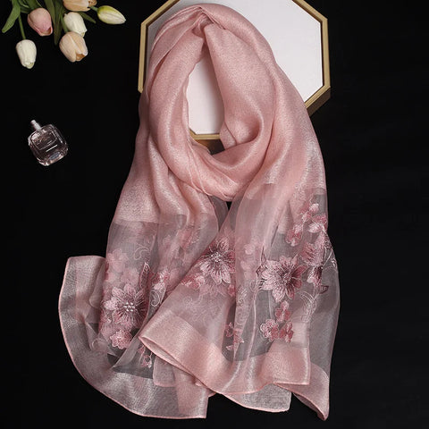 2024 Luxury Silk Shawl Scarf - Embroidered Floral Elegance