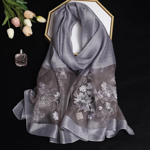 2024 Luxury Silk Shawl Scarf - Embroidered Floral Elegance