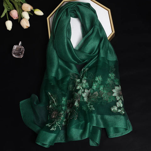 2024 Luxury Silk Shawl Scarf - Embroidered Floral Elegance