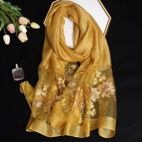 2024 Luxury Silk Shawl Scarf - Embroidered Floral Elegance