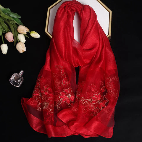 2024 Luxury Silk Shawl Scarf - Embroidered Floral Elegance