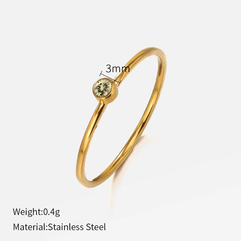SUNIBI Stainless Steel Birthstone Ring for Women - Gold Color Fashion Jewelry