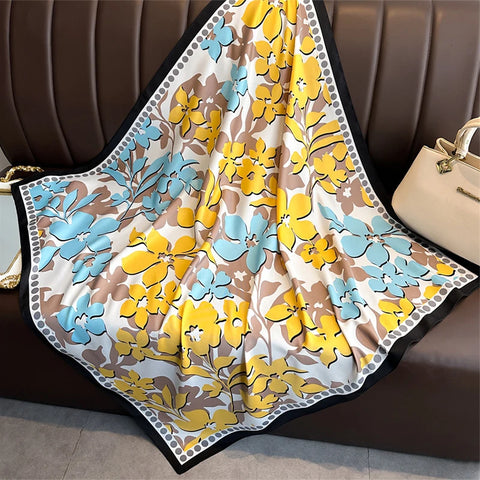 Print Satin Silk Square Scarf Hijab Women Bandana 90CM Headscarves Neckerchief Ladies Muffler Shawl Wrap Foulard Headband