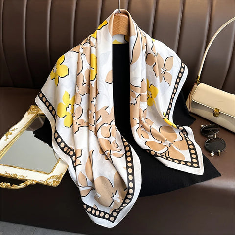 Print Satin Silk Square Scarf Hijab Women Bandana 90CM Headscarves Neckerchief Ladies Muffler Shawl Wrap Foulard Headband