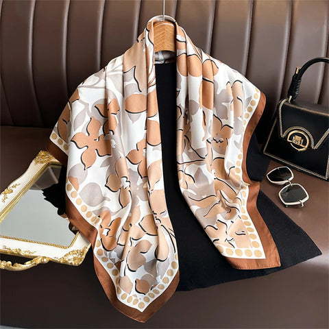 Print Satin Silk Square Scarf Hijab Women Bandana 90CM Headscarves Neckerchief Ladies Muffler Shawl Wrap Foulard Headband