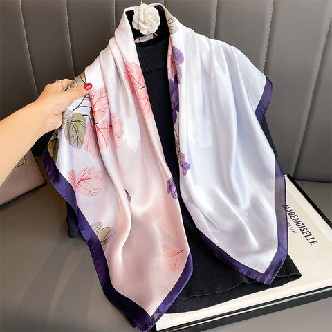 Print Satin Silk Square Scarf Hijab Women Bandana 90CM Headscarves Neckerchief Ladies Muffler Shawl Wrap Foulard Headband