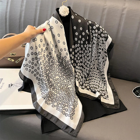 Print Satin Silk Square Scarf Hijab Women Bandana 90CM Headscarves Neckerchief Ladies Muffler Shawl Wrap Foulard Headband