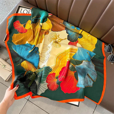 Print Satin Silk Square Scarf Hijab Women Bandana 90CM Headscarves Neckerchief Ladies Muffler Shawl Wrap Foulard Headband
