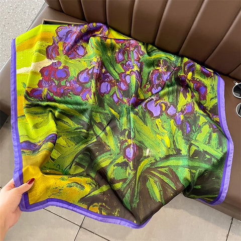 Print Satin Silk Square Scarf Hijab Women Bandana 90CM Headscarves Neckerchief Ladies Muffler Shawl Wrap Foulard Headband