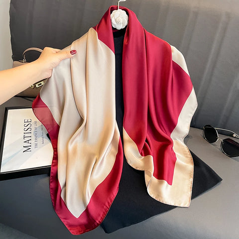 Print Satin Silk Square Scarf Hijab Women Bandana 90CM Headscarves Neckerchief Ladies Muffler Shawl Wrap Foulard Headband