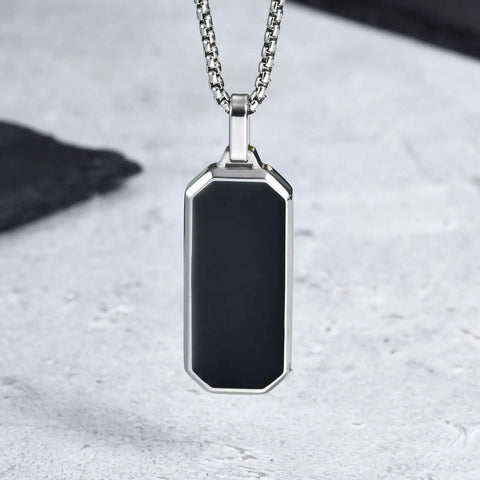 Stylish Men's Black Enamel Necklaces - Stainless Steel Geometric Square Pendant Jewelry