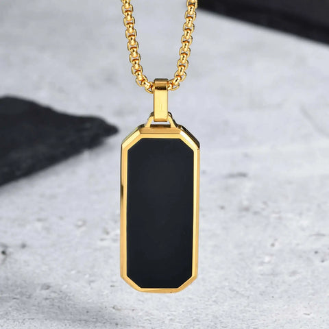 Stylish Men's Black Enamel Necklaces - Stainless Steel Geometric Square Pendant Jewelry