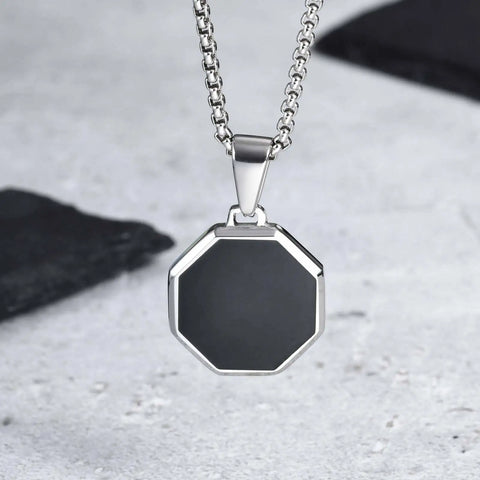 Stylish Men's Black Enamel Necklaces - Stainless Steel Geometric Square Pendant Jewelry