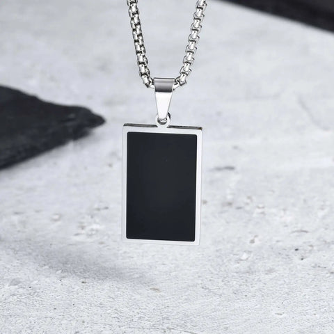 Stylish Men's Black Enamel Necklaces - Stainless Steel Geometric Square Pendant Jewelry