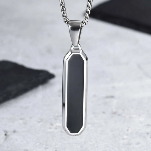 Stylish Men's Black Enamel Necklaces - Stainless Steel Geometric Square Pendant Jewelry
