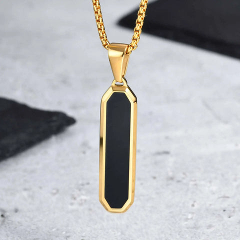 Stylish Men's Black Enamel Necklaces - Stainless Steel Geometric Square Pendant Jewelry