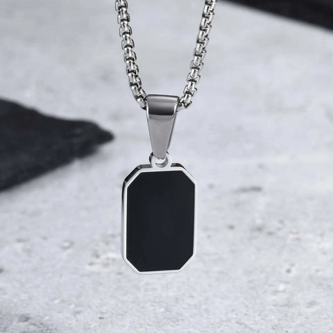 Stylish Men's Black Enamel Necklaces - Stainless Steel Geometric Square Pendant Jewelry