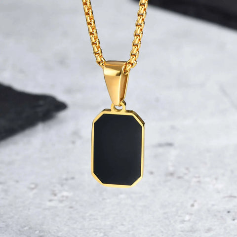 Stylish Men's Black Enamel Necklaces - Stainless Steel Geometric Square Pendant Jewelry