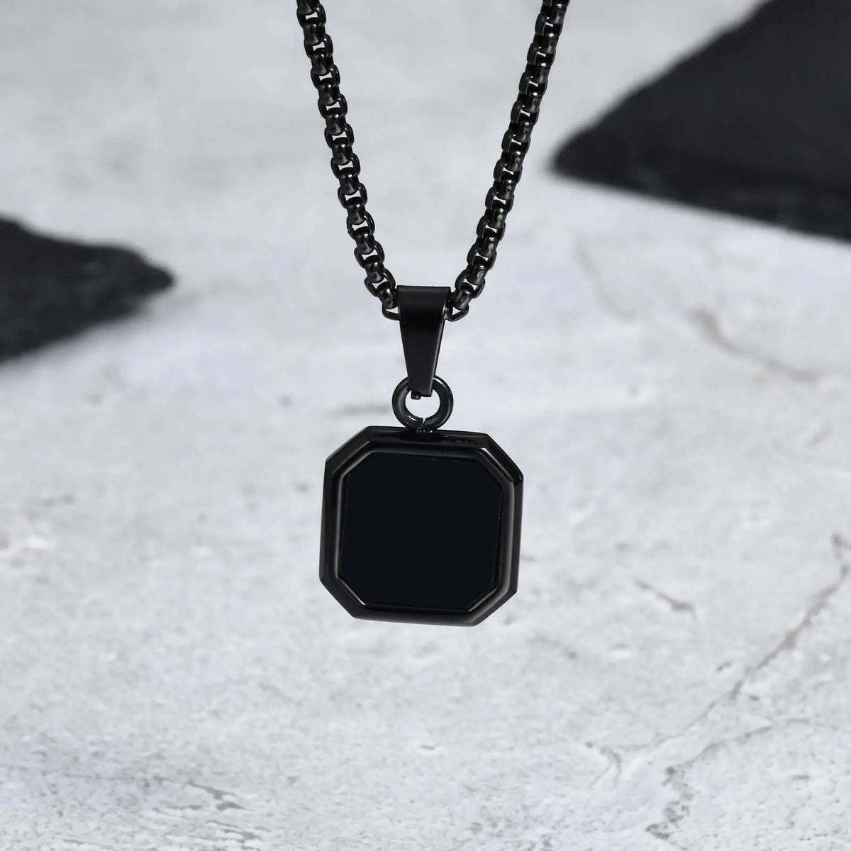 Stylish Men's Black Enamel Necklaces - Stainless Steel Geometric Square Pendant Jewelry