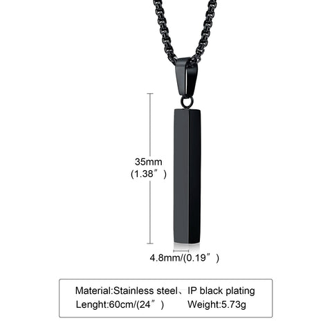 Waterproof Stainless Steel Rectangle Bar Pendant Necklace for Men and Women