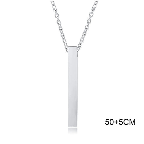 Waterproof Stainless Steel Rectangle Bar Pendant Necklace for Men and Women