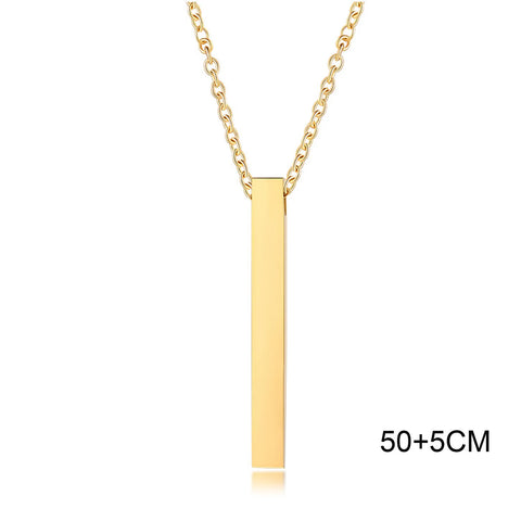 Waterproof Stainless Steel Rectangle Bar Pendant Necklace for Men and Women