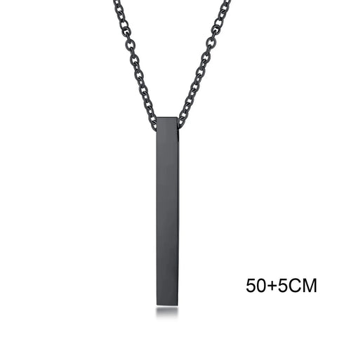 Waterproof Stainless Steel Rectangle Bar Pendant Necklace for Men and Women