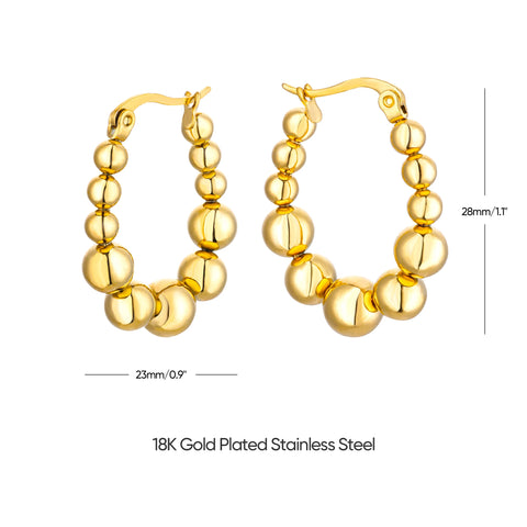 Vintage Beads Earrings for Women - Gold Plated Stainless Steel Geometric Hoop Earrings - Trending Luxury Christmas Jewelry Gift
