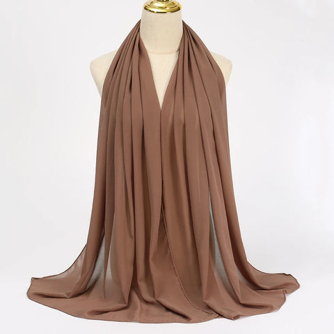 Elegant Muslim Chiffon Hijab Scarf - Lightweight Long Solid Color Head Wrap for Women